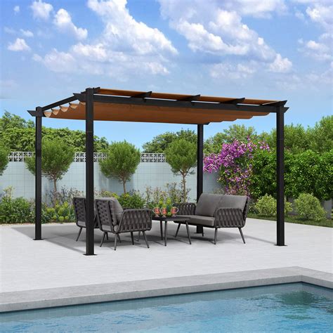 aluminum gazebo with retractable fabric roof|10x13 pergola with retractable canopy.